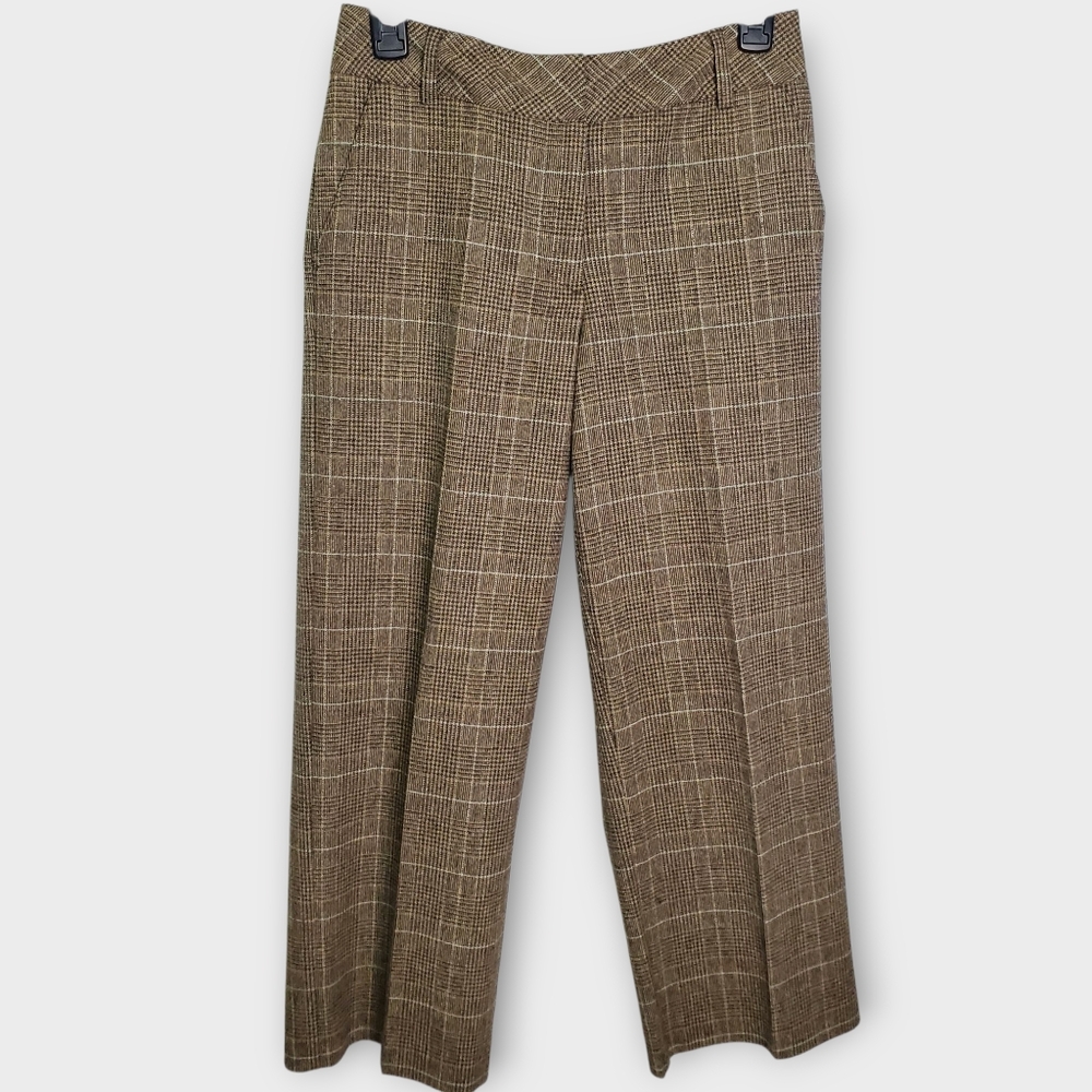 Boden Brown Wool Glen Plaid  Cropped Trousers Size 8R